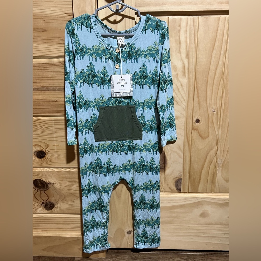NWT Kate Quinn Bamboo Long Sleeve Romper Jumpsuit Gender Neutral Trees Size 2t